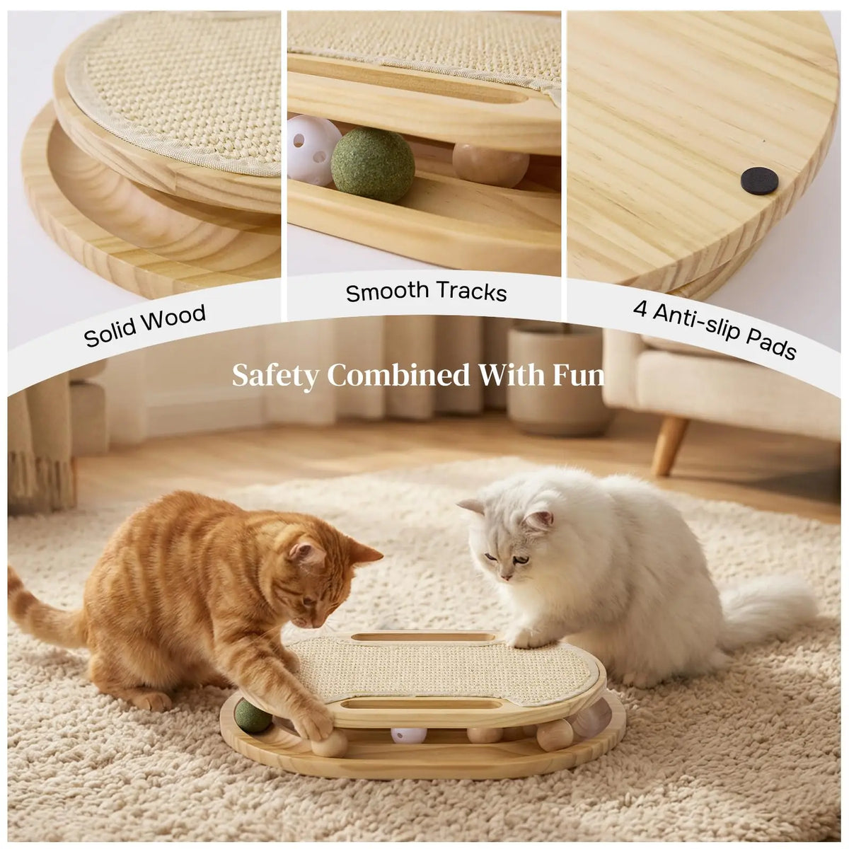 Cat Scratcher With Ball Track Toy And Natural Sisal Pad
