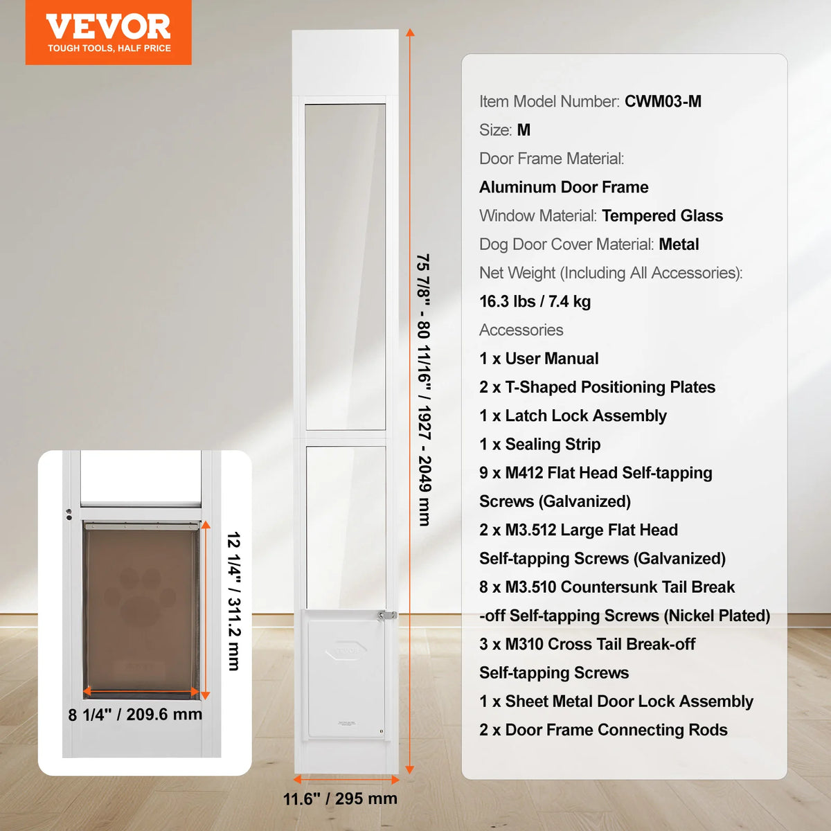 Adjustable Pet Door For Sliding Glass Doors With Secure Flap