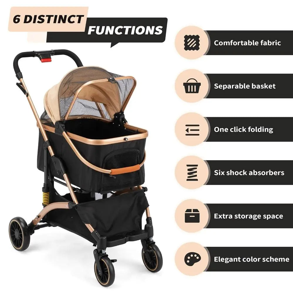 Four Wheel Pet Stroller With Shock Absorbers And Brakes