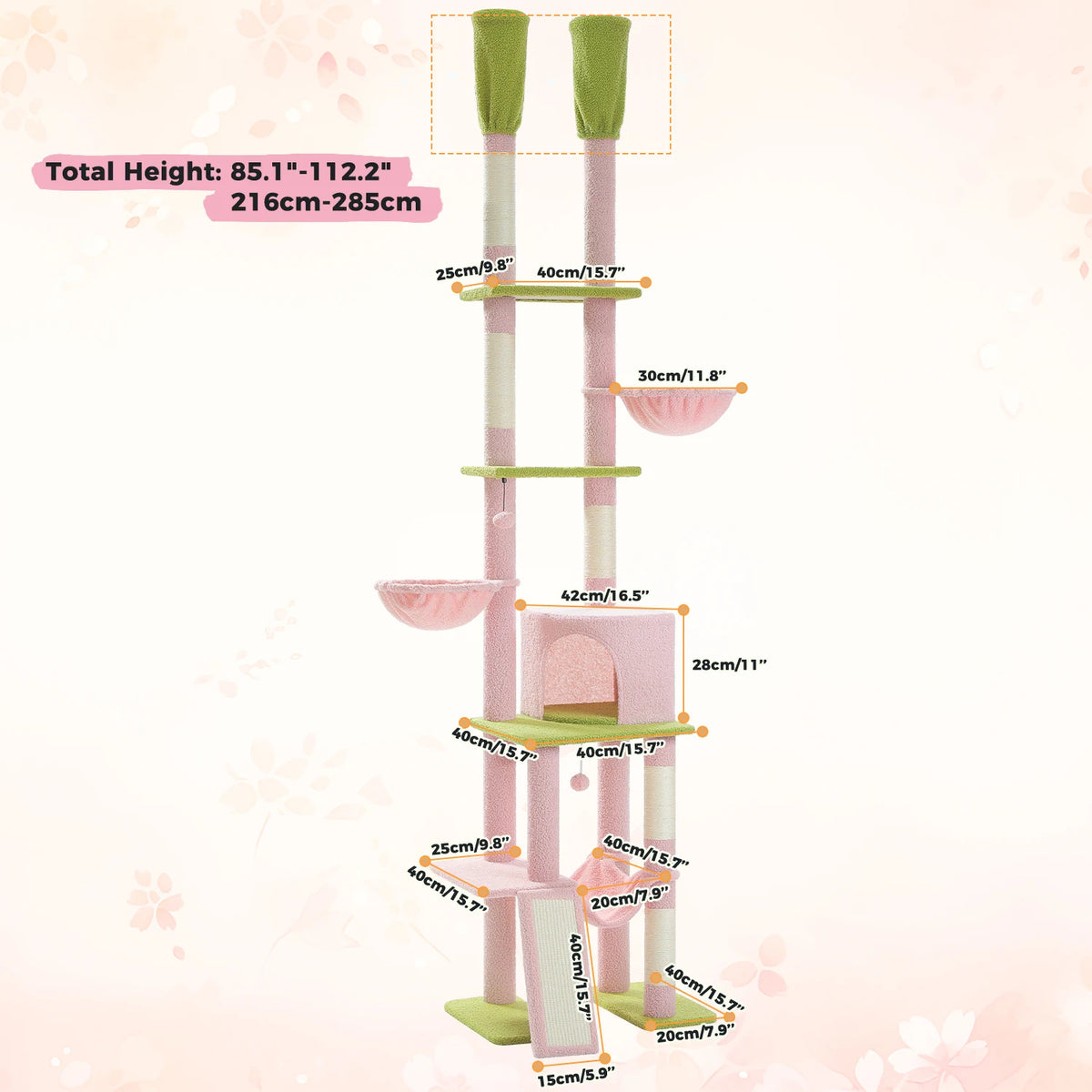 Pequlti Adjustable Height Cat Tower With Sisal Post And Hammock