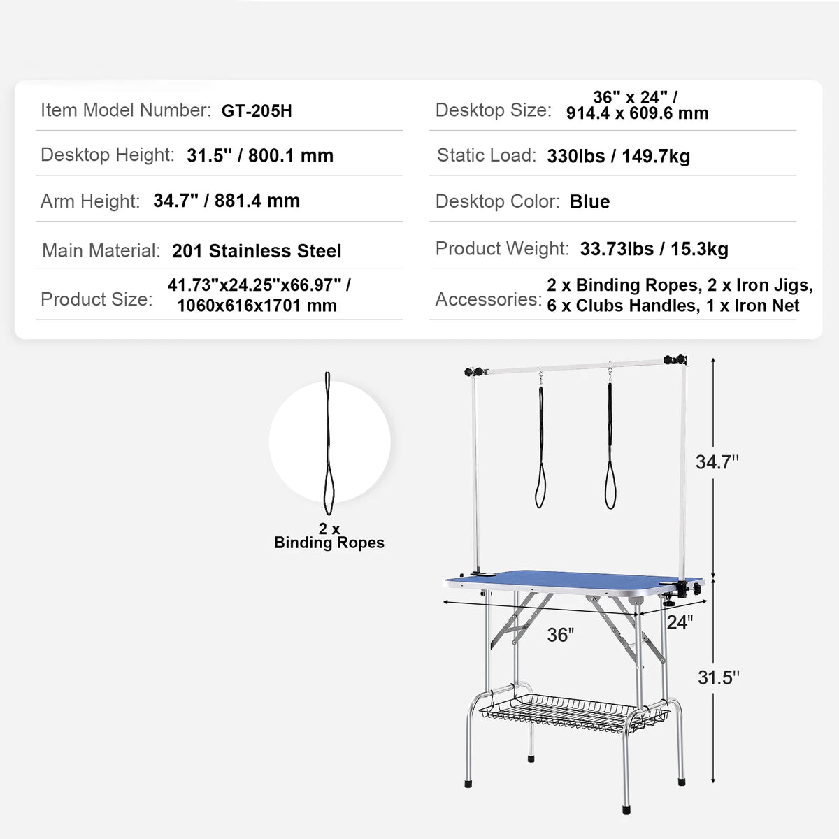 Portable Stainless Steel Pet Grooming Table With Twin Arms