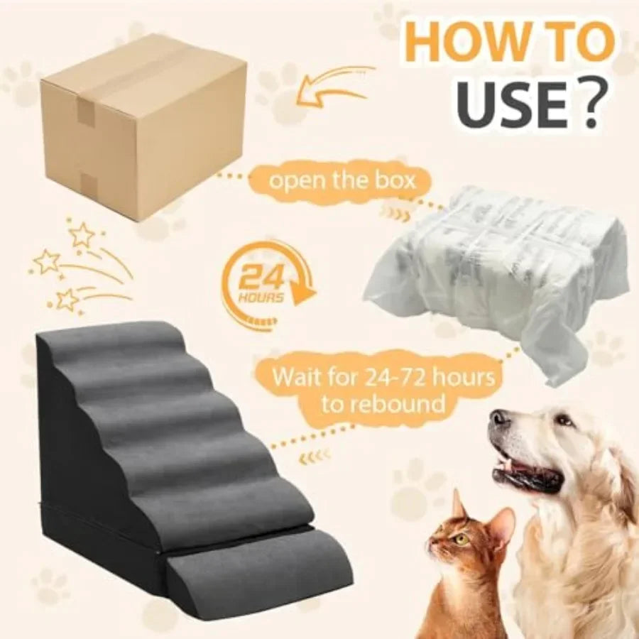 Non Slip Foam Dog Stairs For High Beds With Washable Cover