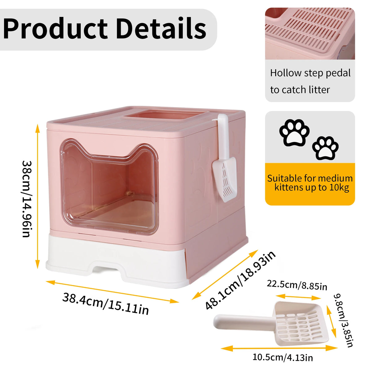 Portable Foldable Enclosed Cat Litter Box With Scoop Drawer