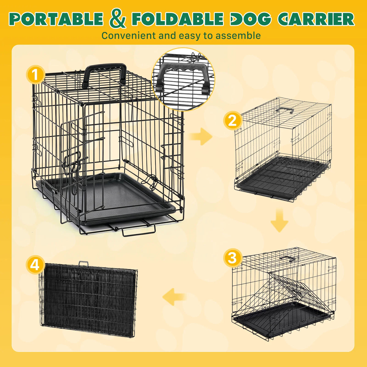 JHK Metal Dog Crate With Foldable Design And Removable Tray