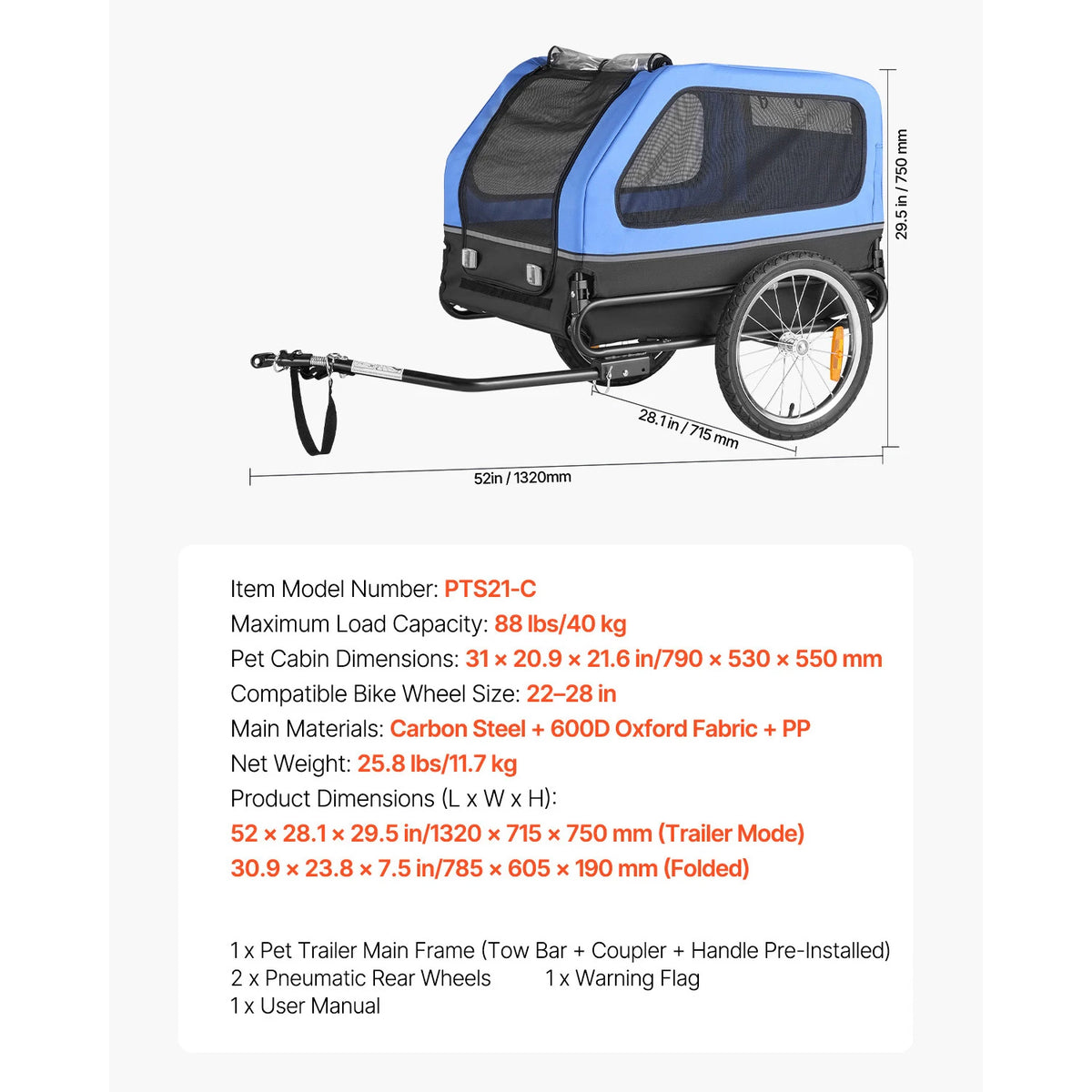 Universal Dog Bike Trailer With Quick Release Wheels And Safety Flag