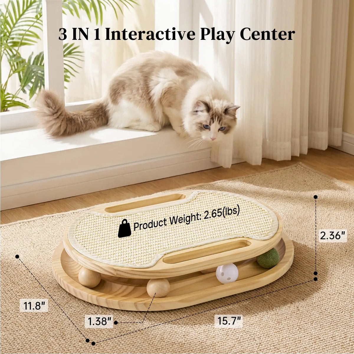 Cat Scratcher With Ball Track Toy And Natural Sisal Pad