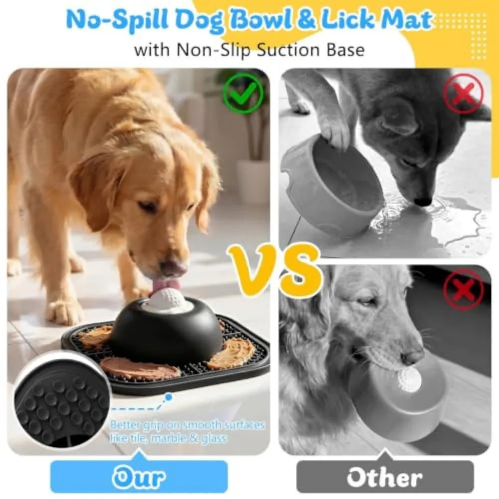Anti-Slip Slow Feeder Bowl With Interactive Ball And Lick Mat