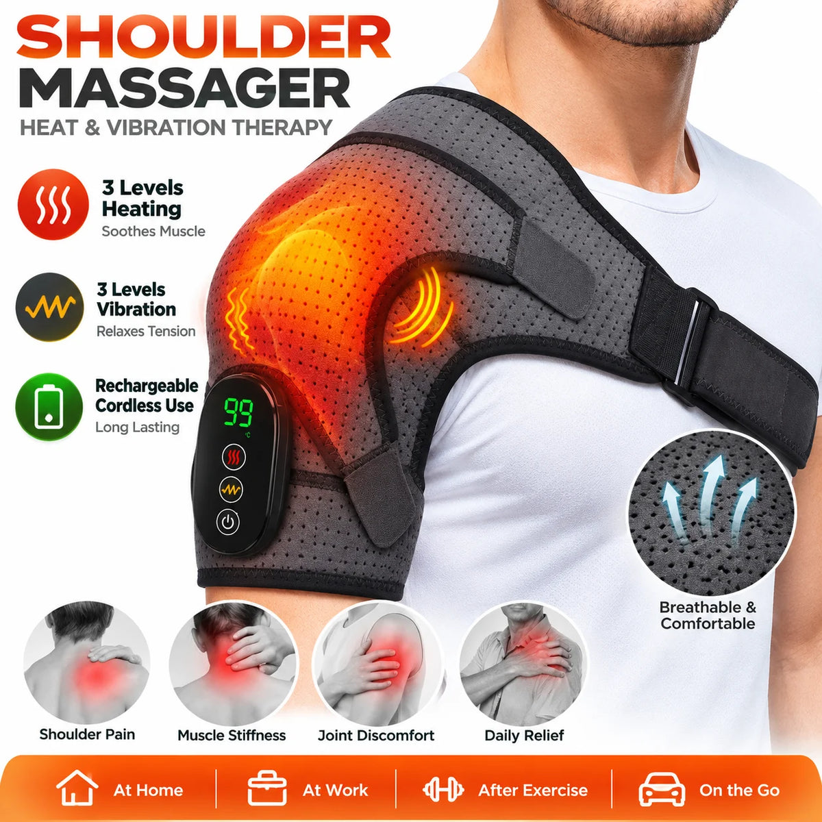 Electric Heated Shoulder Massager With Vibration And Adjustable Brace