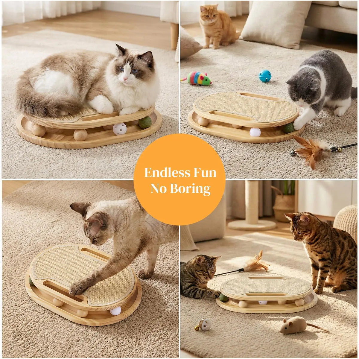 Cat Scratcher With Ball Track Toy And Natural Sisal Pad