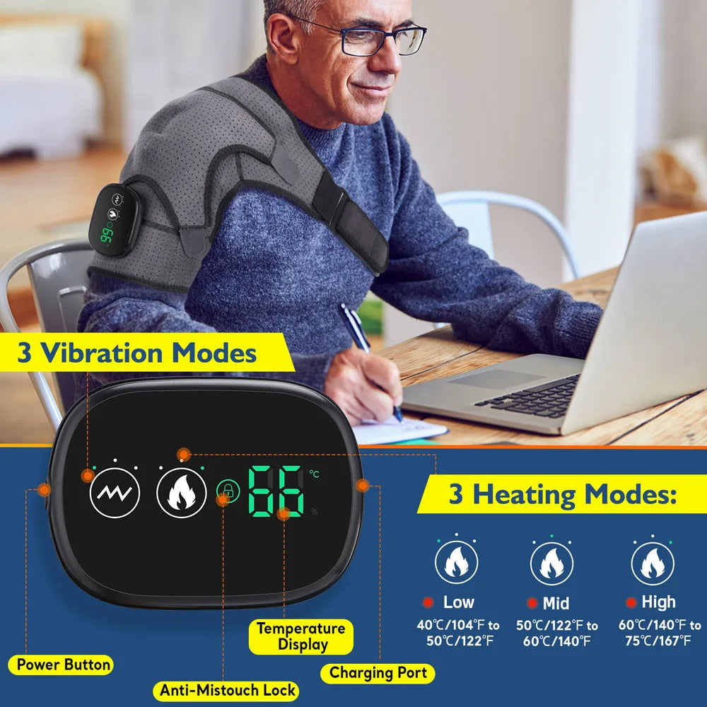 Electric Heated Shoulder Massager With Vibration And Adjustable Brace