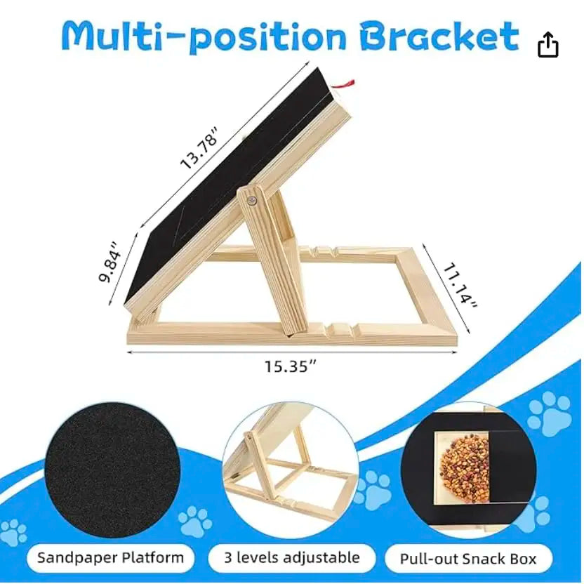 Wooden Dog Nail Scratch Board With Treat Drawer Filing Pad