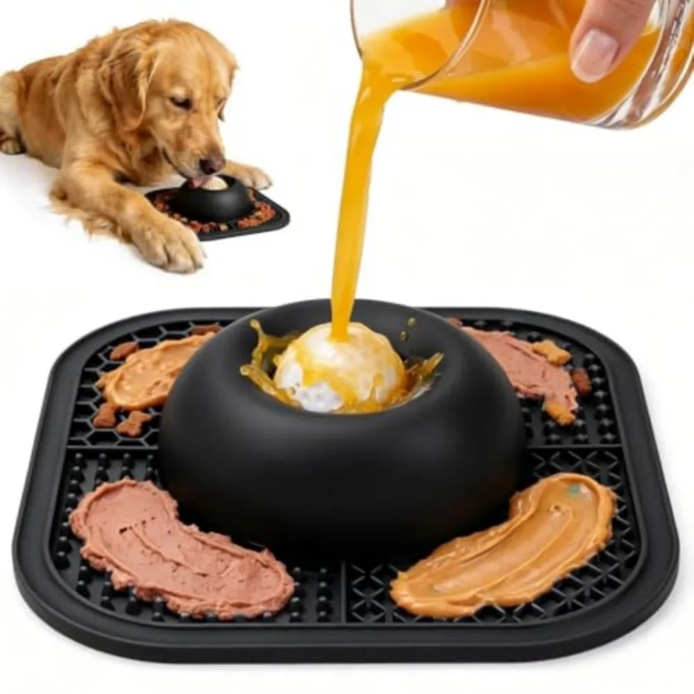 Anti-Slip Slow Feeder Bowl With Interactive Ball And Lick Mat