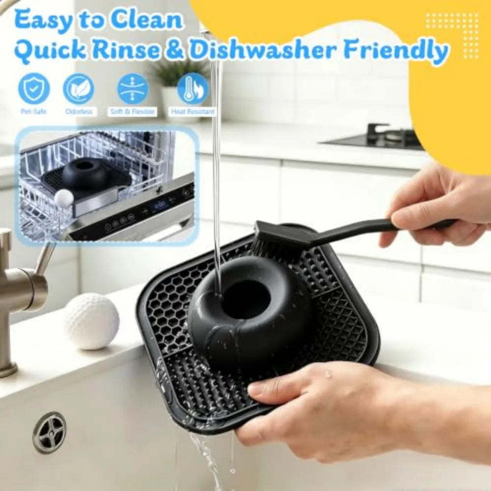Anti-Slip Slow Feeder Bowl With Interactive Ball And Lick Mat