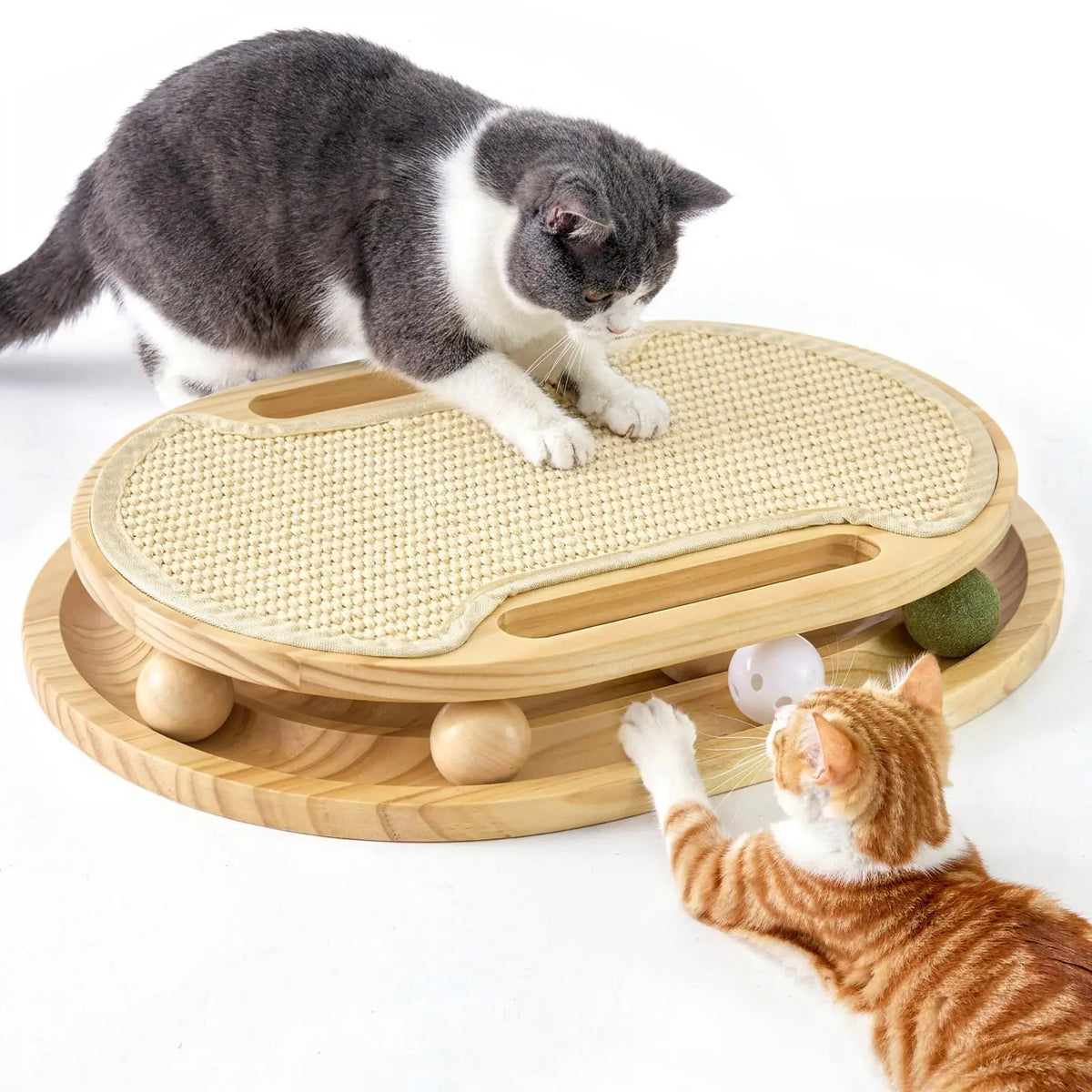 Cat Scratcher With Ball Track Toy And Natural Sisal Pad