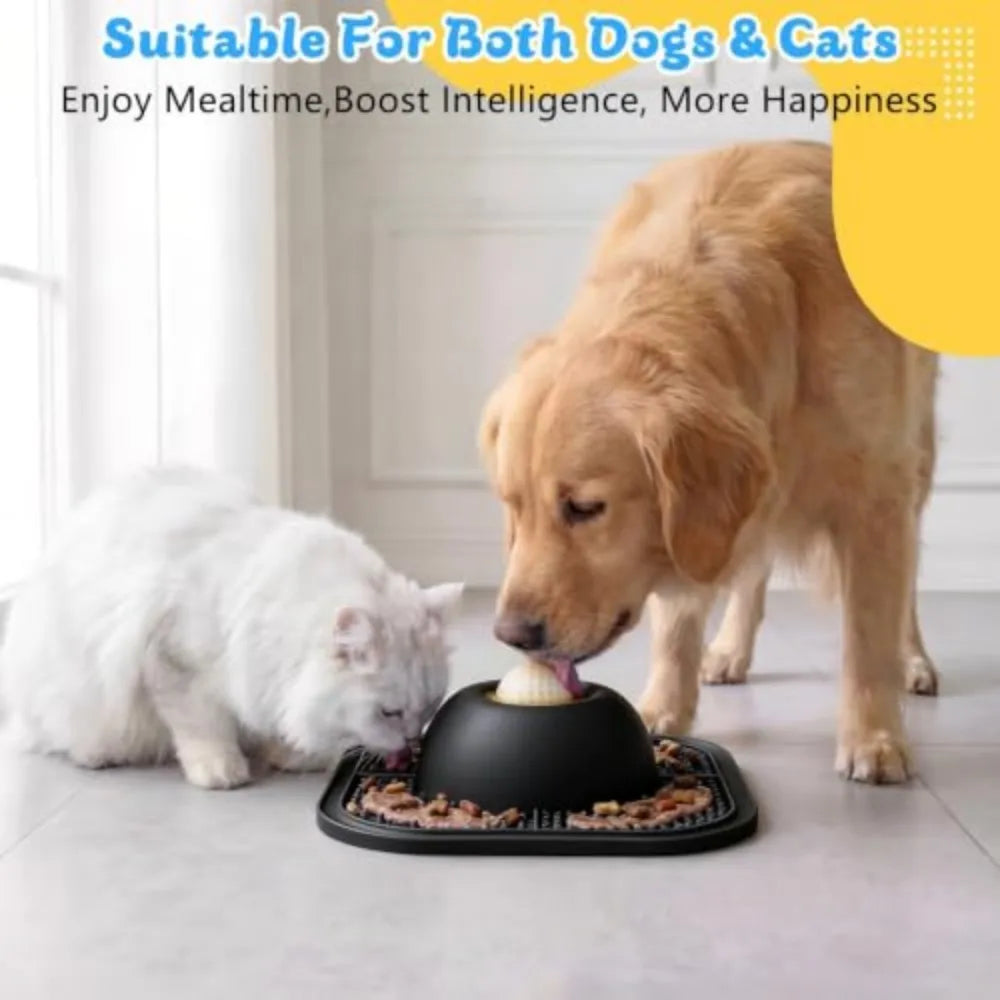 Anti-Slip Slow Feeder Bowl With Interactive Ball And Lick Mat