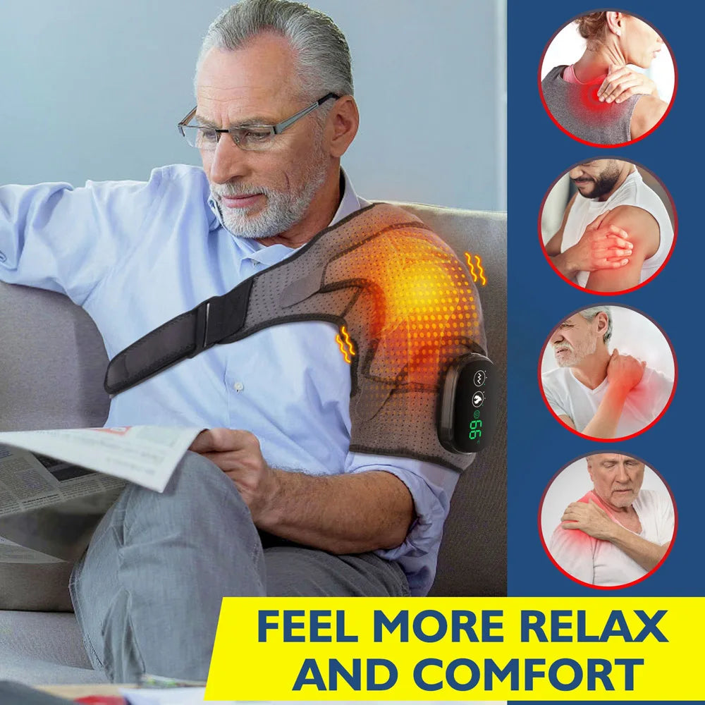 Electric Heated Shoulder Massager With Vibration And Adjustable Brace