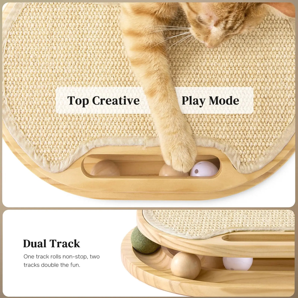 Cat Scratcher With Ball Track Toy And Natural Sisal Pad