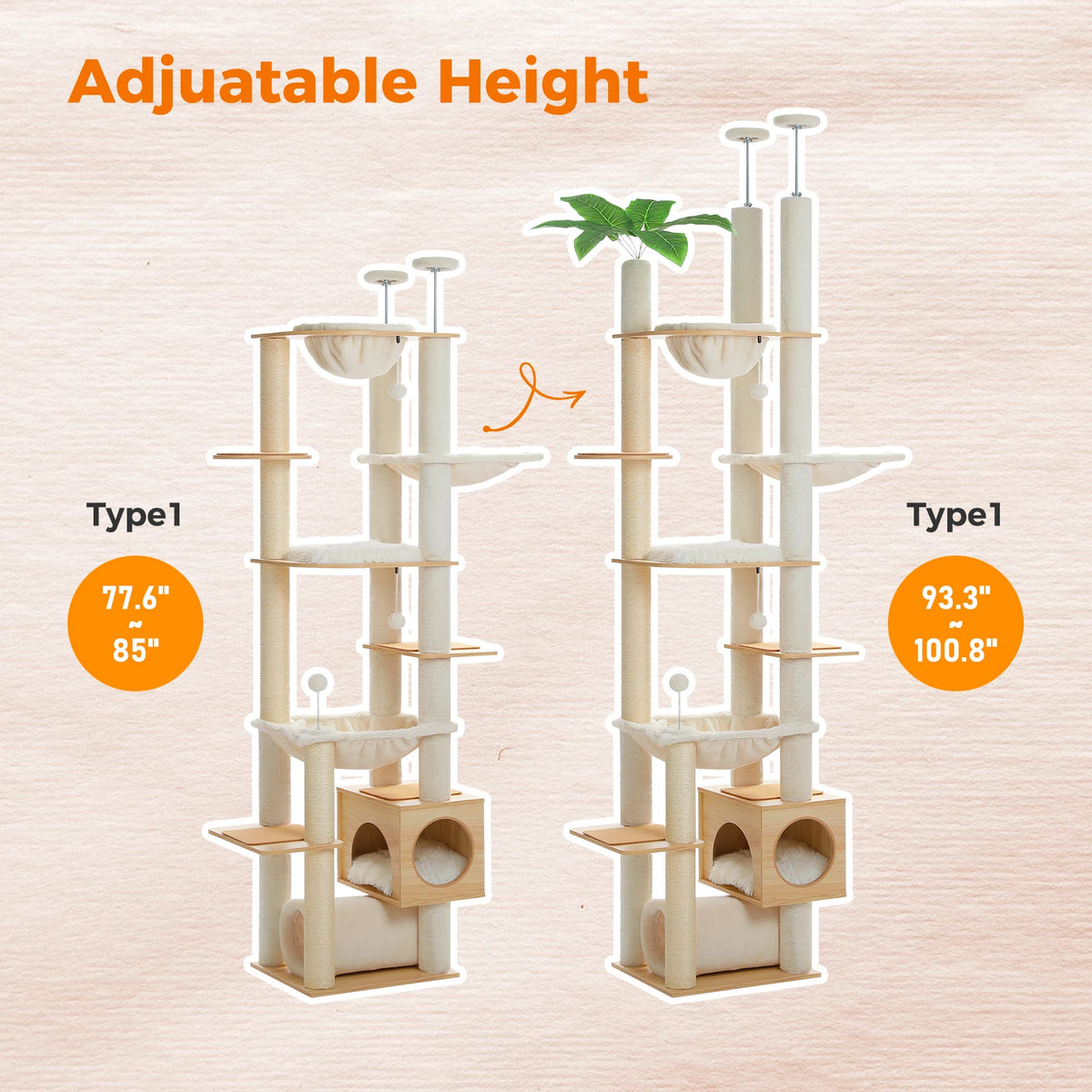 PawZ Road Height Adjustable Cat Tower With Sisal Scratching Posts