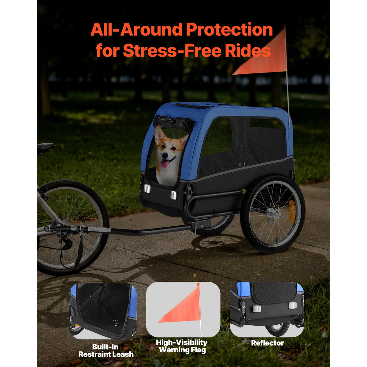 Universal Dog Bike Trailer With Quick Release Wheels And Safety Flag