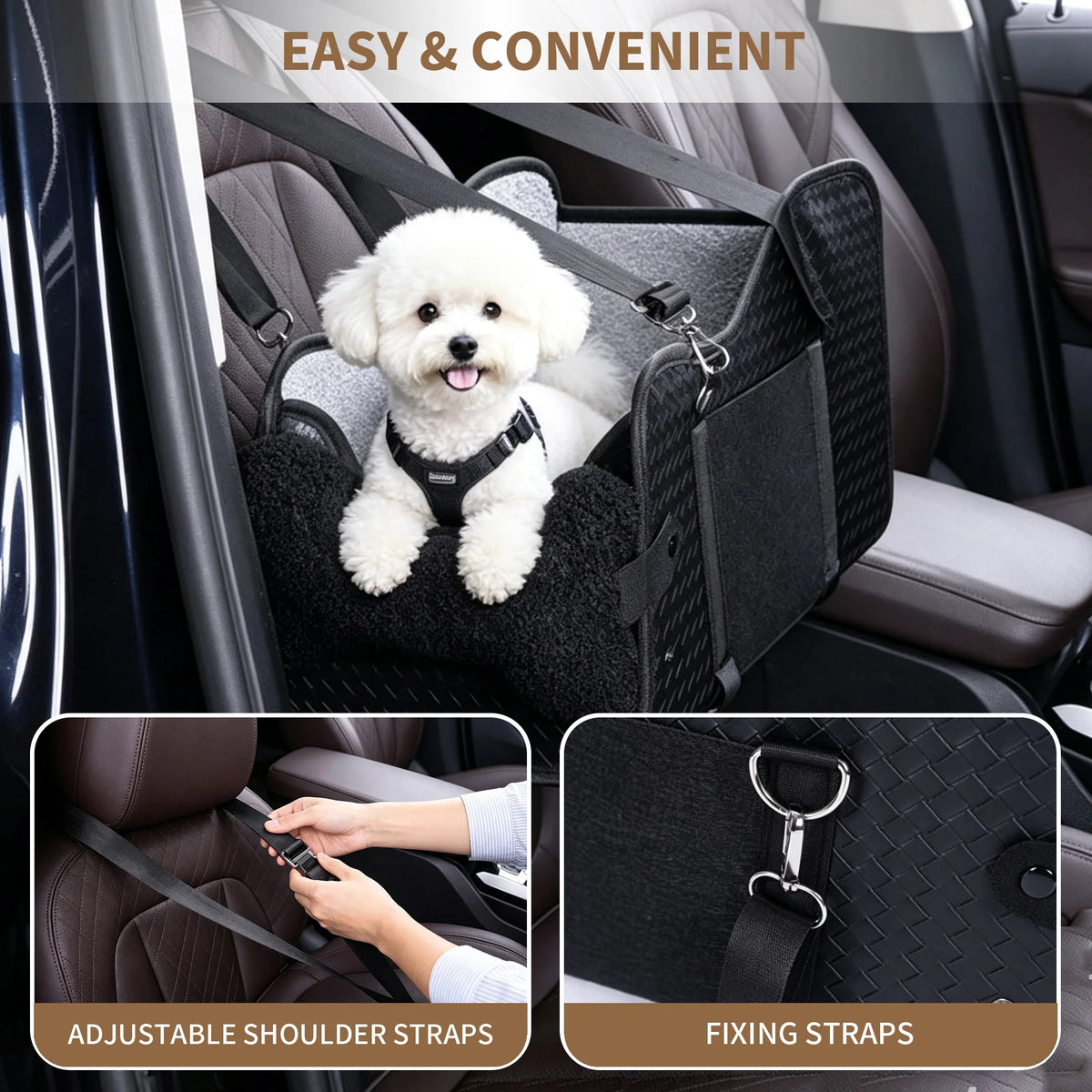 Pet Car Booster Seat With Safety Leash For Small Dogs