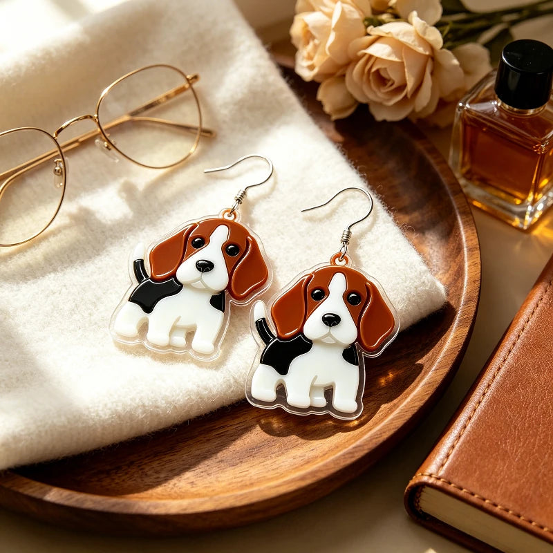 Acrylic Beagle Dog Dangle Earrings With Stainless Steel Hooks
