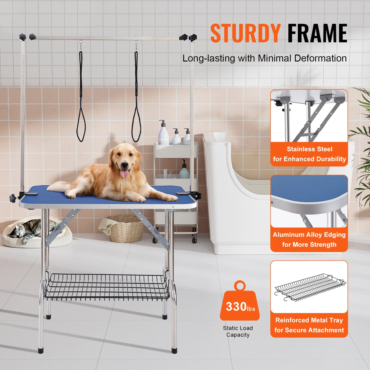 Portable Stainless Steel Pet Grooming Table With Twin Arms