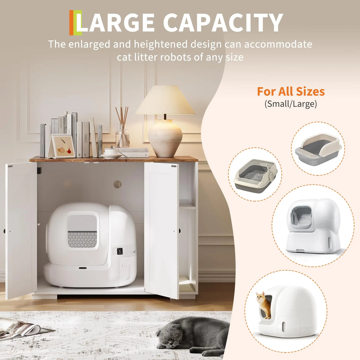 HiMiss Cat Litter Enclosure With Integrated Power Outlet Shelf
