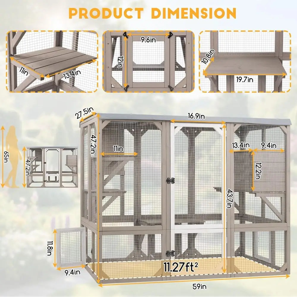 Weatherproof Outdoor Cat Catio With Elevated Platforms And Cozy Shelter