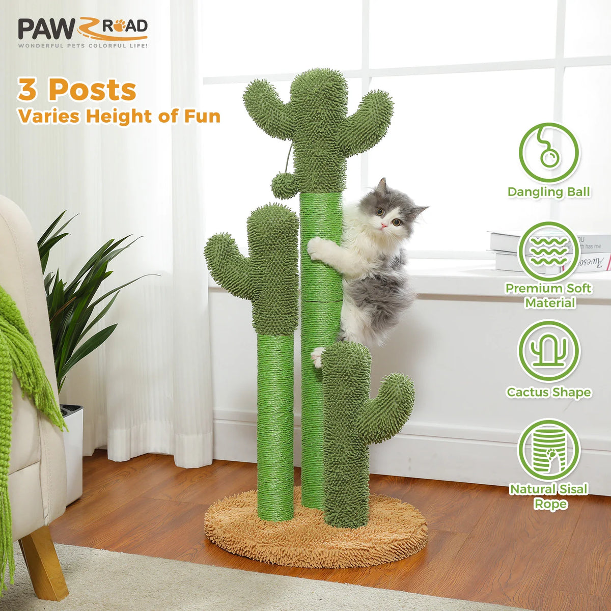 PAWZ Road Cat Scratcher with Sisal Poles and Dangling Ball