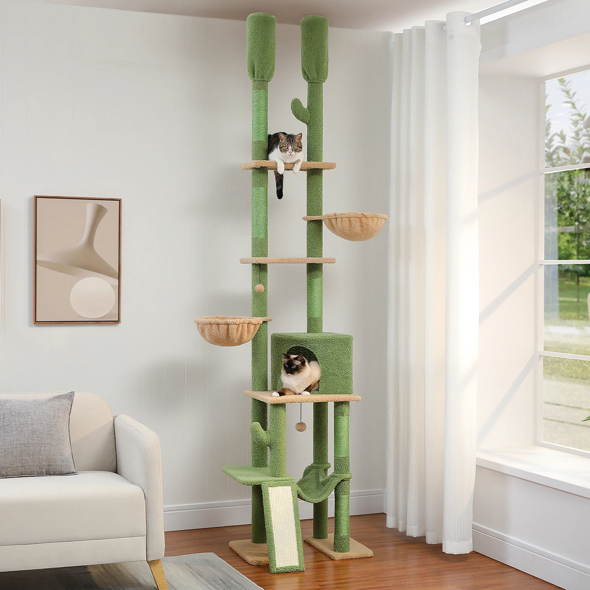 Pequlti Adjustable Height Cat Tower With Sisal Post And Hammock