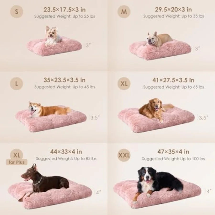 Plush Faux Fur Dog Crate Bed With Washable Soft Cushion