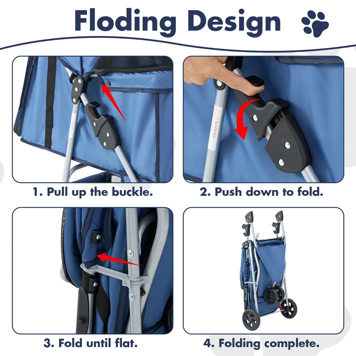 DUMOS Foldable 3 Wheel Pet Stroller For Small Dogs