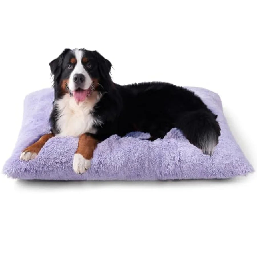 Plush Faux Fur Dog Crate Bed With Washable Soft Cushion