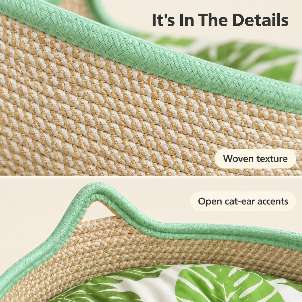 Woven Cat Bed With Cozy Ear Design For Indoor Cats