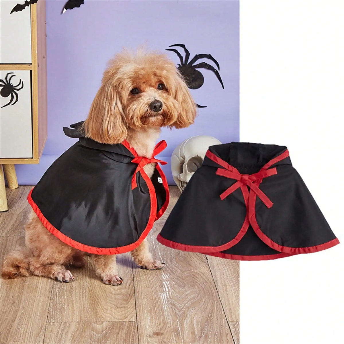Halloween Dog Costume Cape With Devil Hat And Vampire Headband