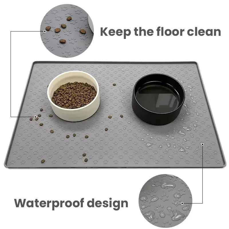 Raised Cat Feeder With Three Stainless Steel Bowls And Silicone Mat