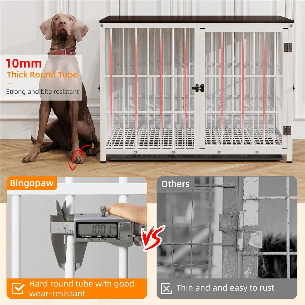 Bingopaw Wooden Dog Crate Furniture With Metal Frame Indoor Kennel