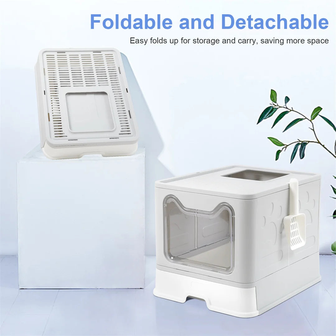 Portable Foldable Enclosed Cat Litter Box With Scoop Drawer