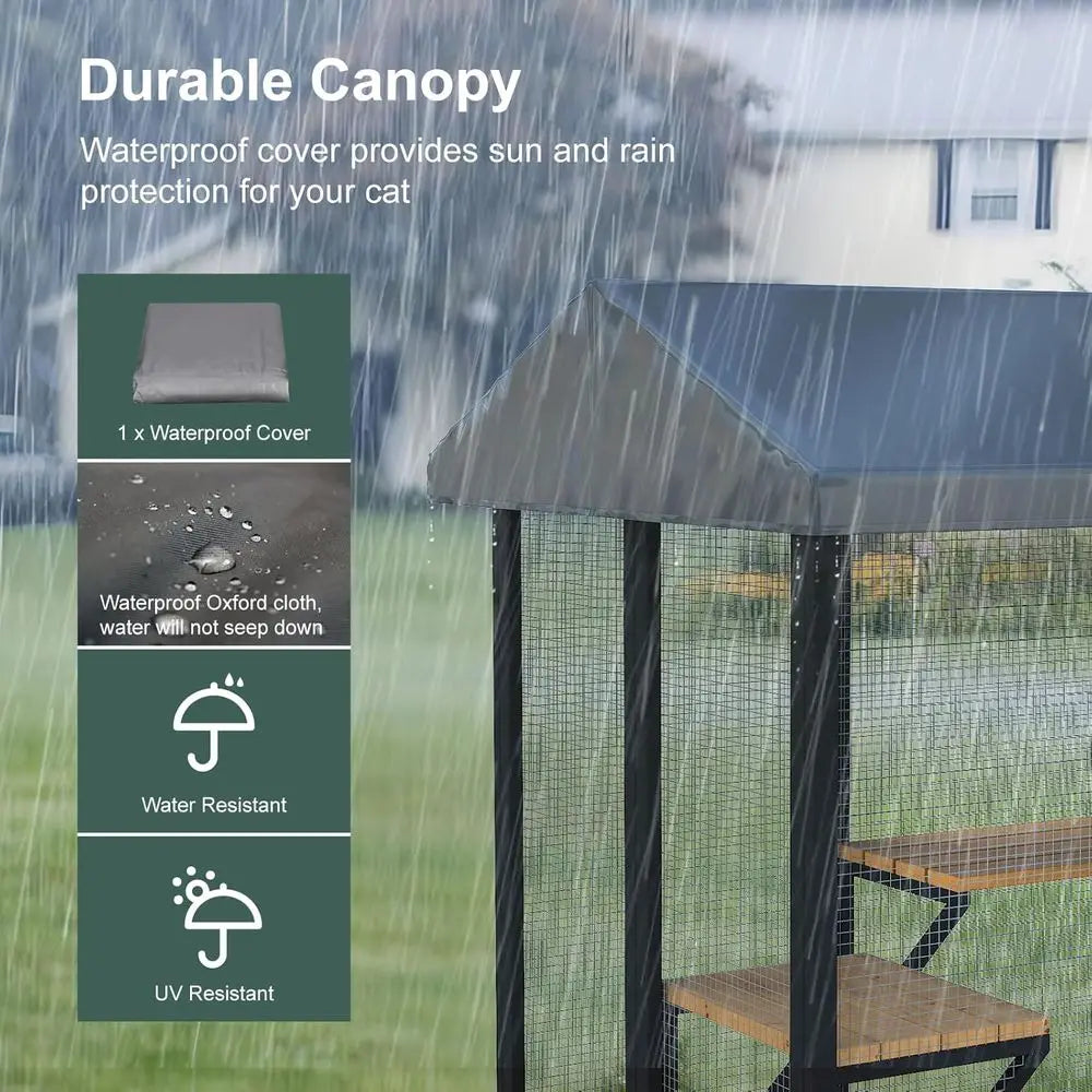 Spacious Walk In Cat Catio With Waterproof Weather Resistant Cover