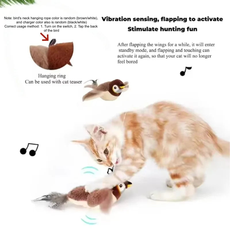 Rechargeable Interactive Bird Toy For Cats And Dogs Chirping Plush Toy