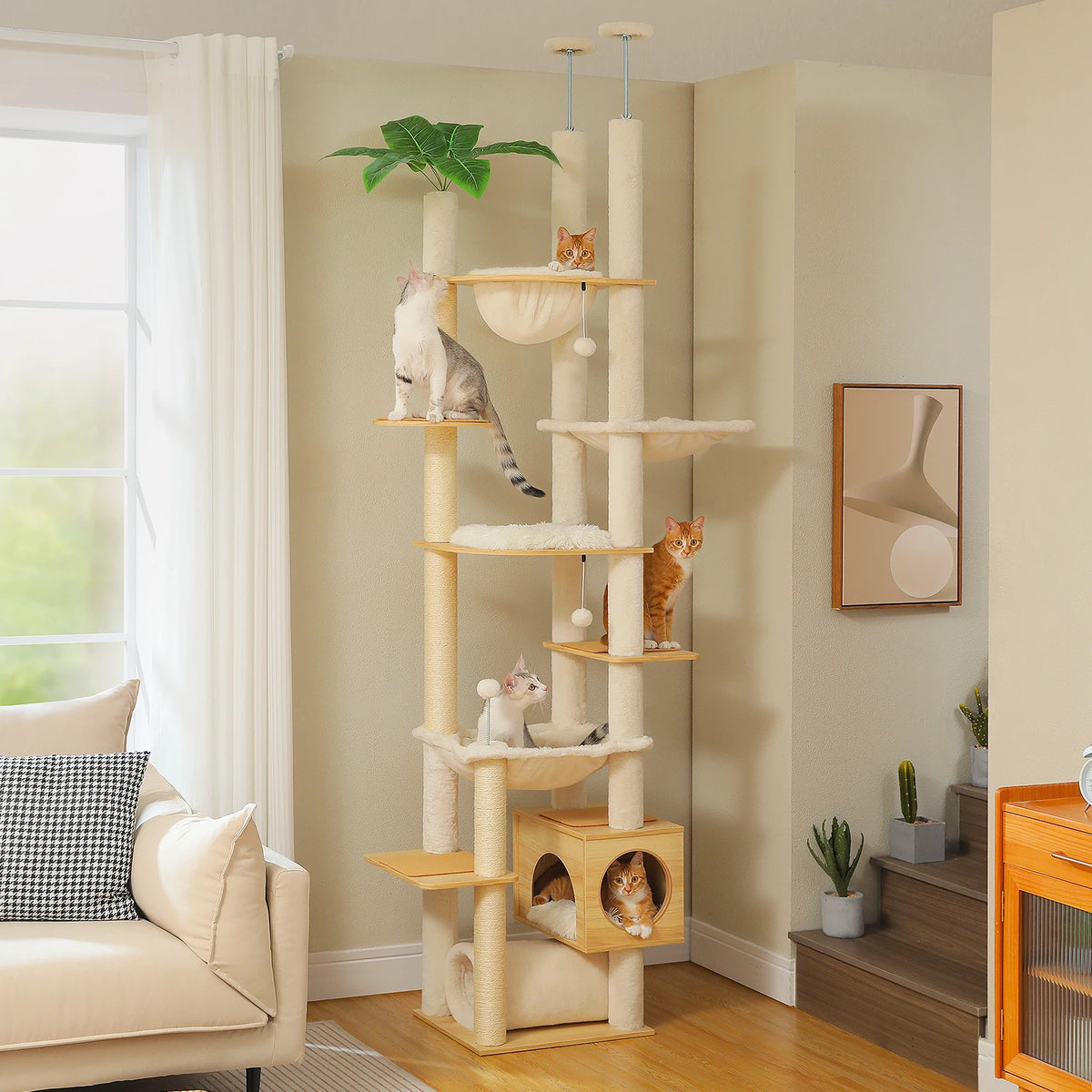 PawZ Road Height Adjustable Cat Tower With Sisal Scratching Posts