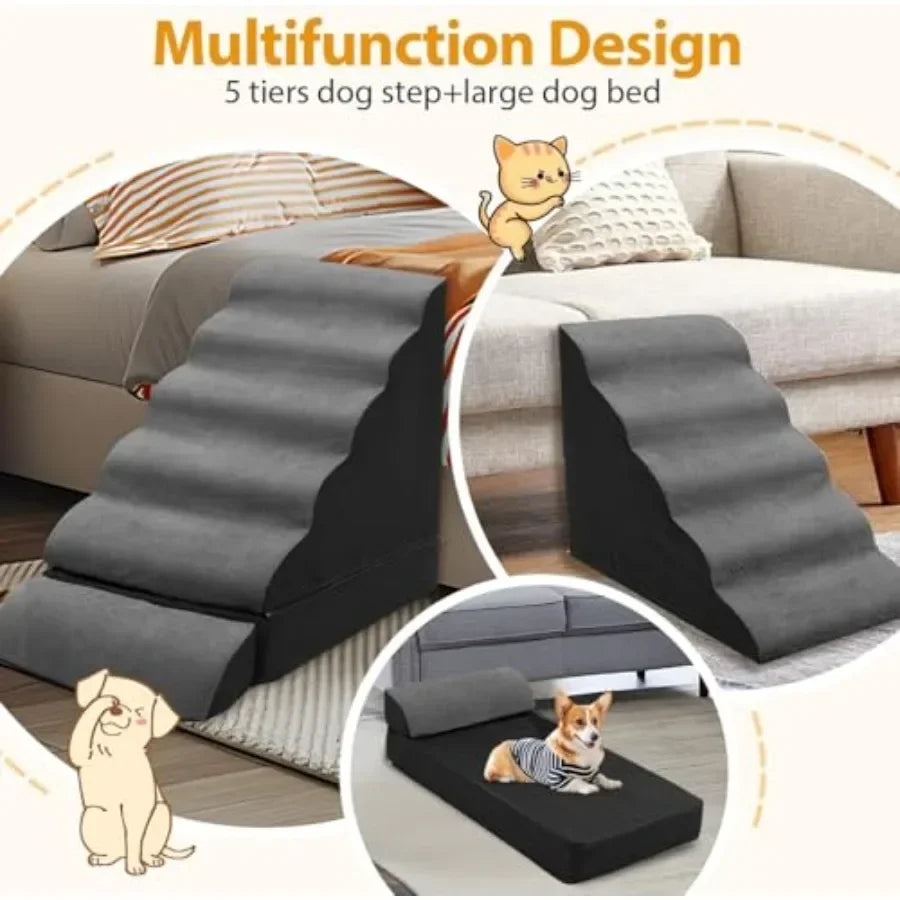 Non Slip Foam Dog Stairs For High Beds With Washable Cover