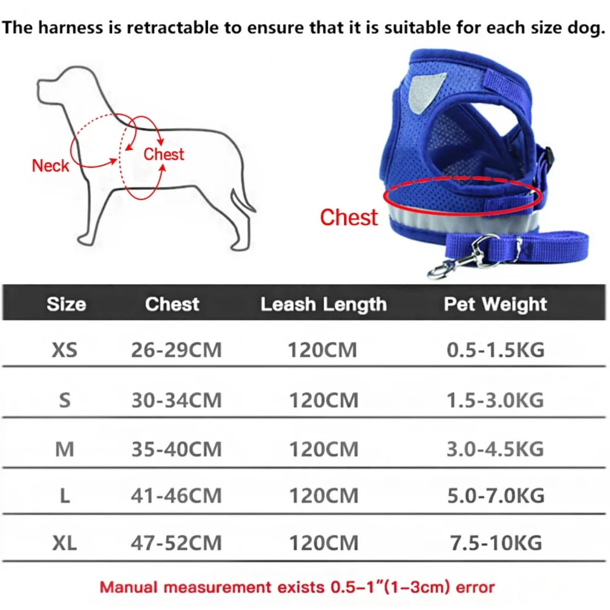 Reflective Adjustable Dog And Cat Vest Harness With Leash