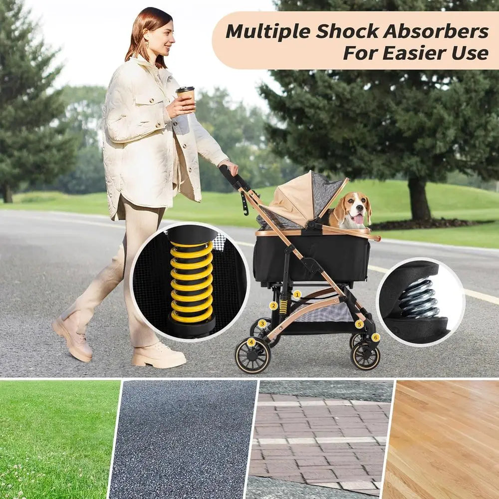 Four Wheel Pet Stroller With Shock Absorbers And Brakes