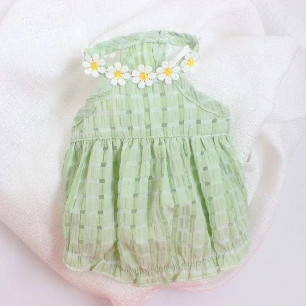 Breathable Floral Wreath Pet Skirt Dress Outfit For Small Puppies