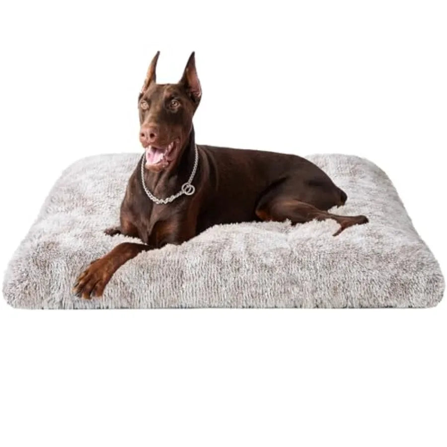 Plush Faux Fur Dog Crate Bed With Washable Soft Cushion