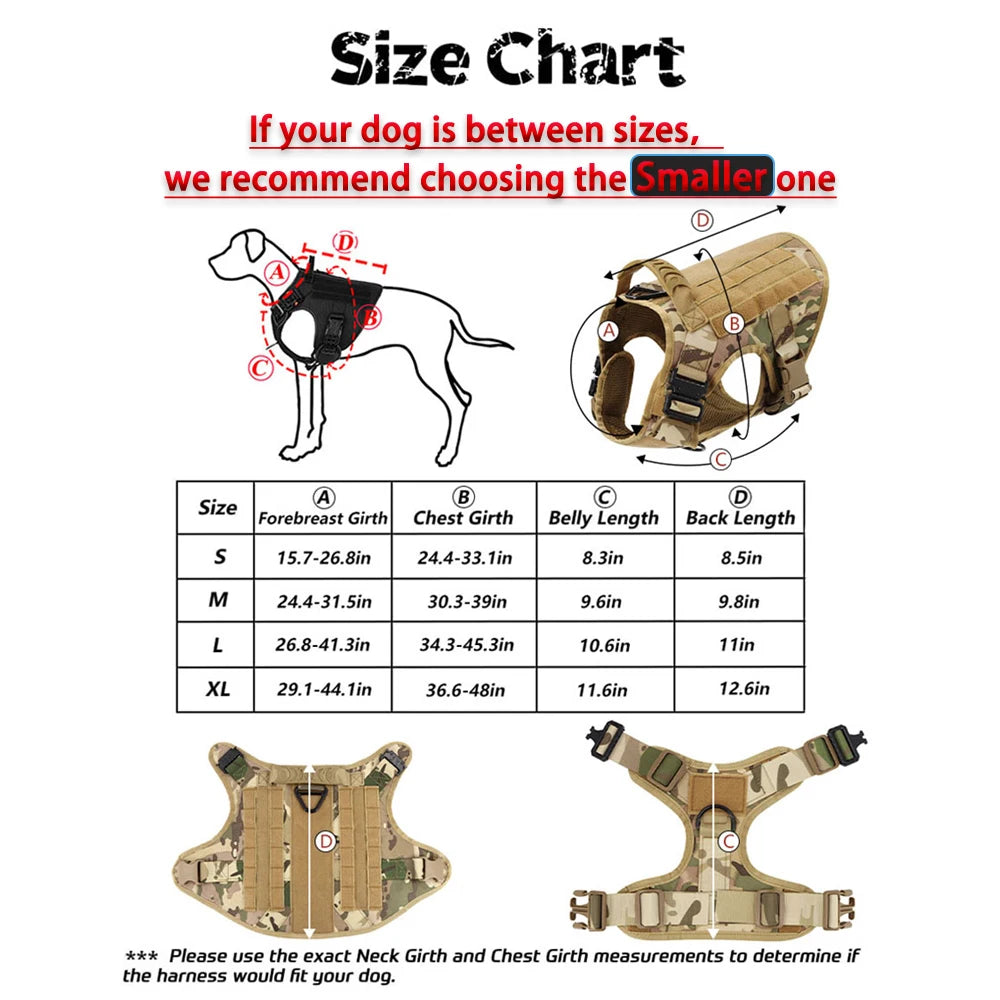 Petravel Padded Military Dog Harness Leash Set With Handle