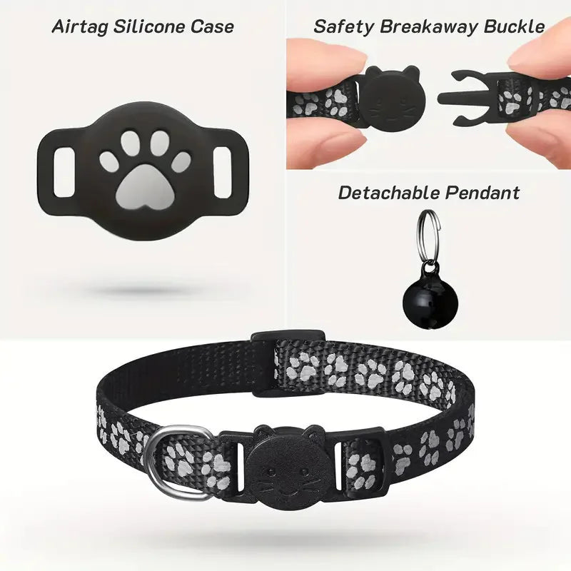 Reflective AirTag Cat Collar Featuring Quick Release And Waterproof Safety