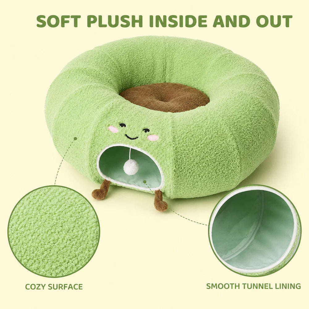 Convertible Cat Tunnel Bed With Plush Donut Cushion Play Hideaway