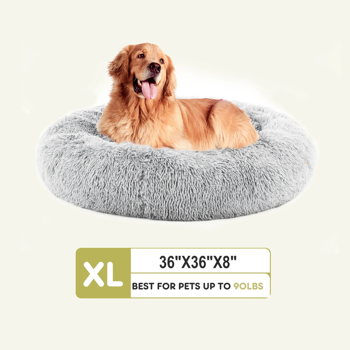 JHK Round Plush Faux Fur Calming Soft Washable Dog Bed